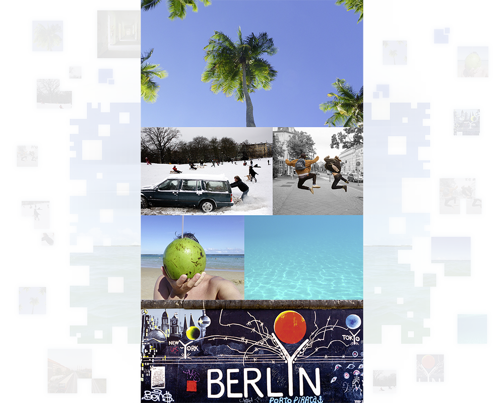 Eine Mosaik von Bilder aus Brasilien und Berlin.
